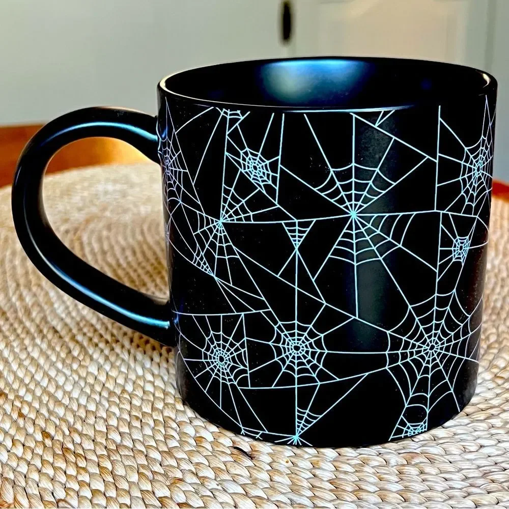 Halloween Spider Web Coffee Mug Black White Hyde & Eek